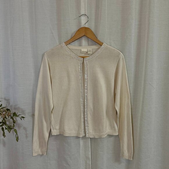 Merona 100% Silk Cream Cardigan Size Large - Picture 1 of 4